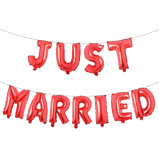 LD Foil Balloon, Just Married, Red, 11pc