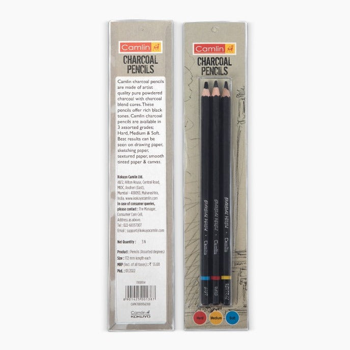 Set of 3 assorted charcoal pencil grades