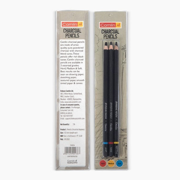 Set of 3 assorted charcoal pencil grades