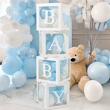 Set of 4 white balloon decoration boxes for baby shower