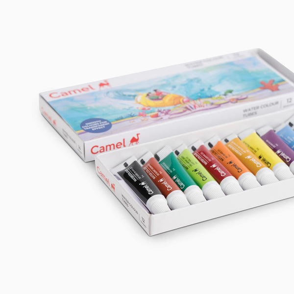 Camel Water Colour tubes in twelve assorted paint shades