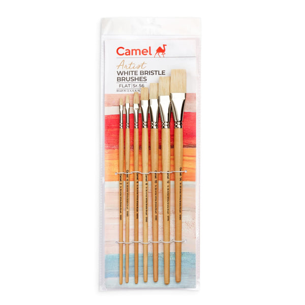 Camel Series 56 white bristle flat brush set of 7