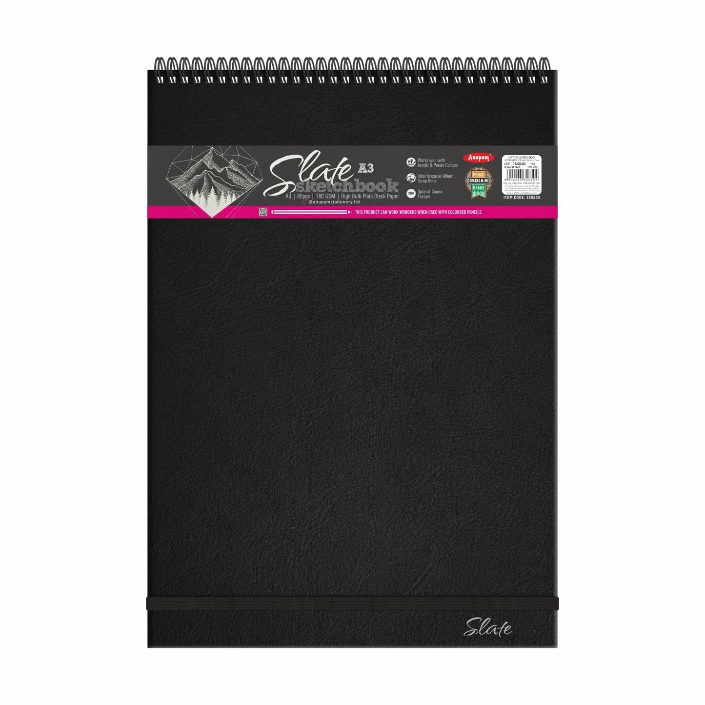 Anupam Sketcho Slate Black Sketchbook, 180gsm, 80 Pages, A5