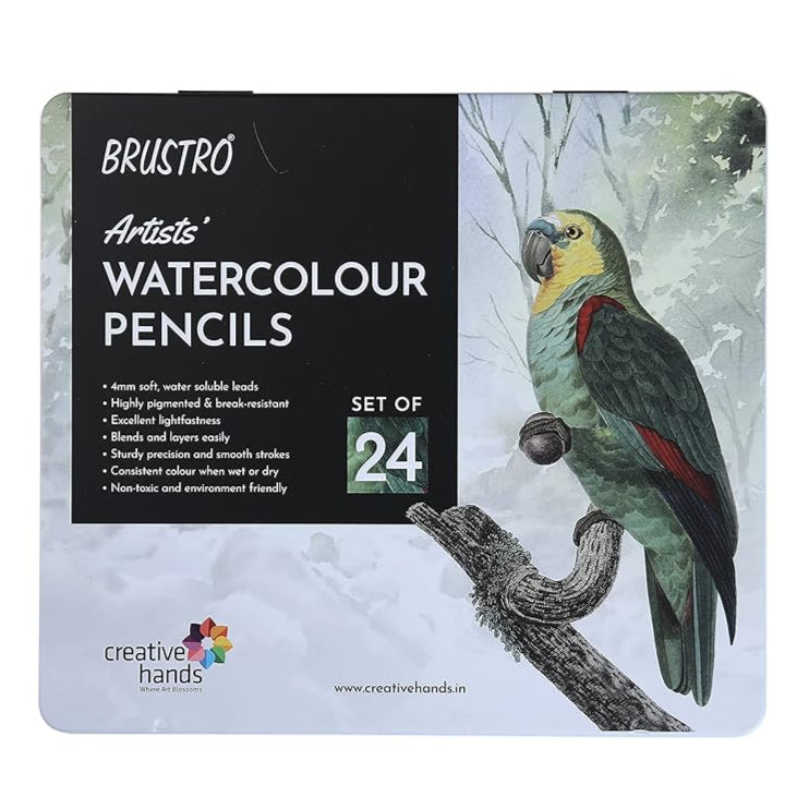 Tin box of Brustro watercolour pencils, 24 shades