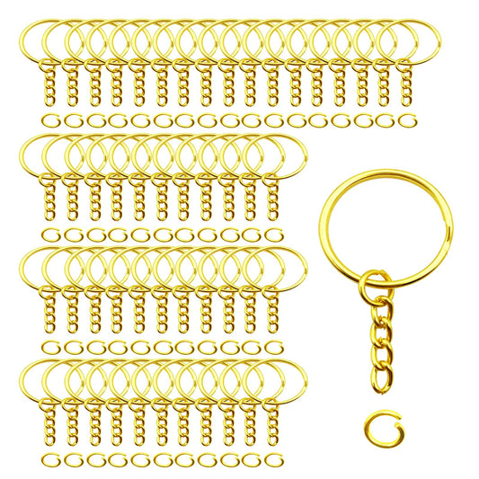 Pack of golden metal keyring blanks, split rings