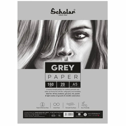 Scholar Grey Paper 160gsm, 20 Sheets, A4