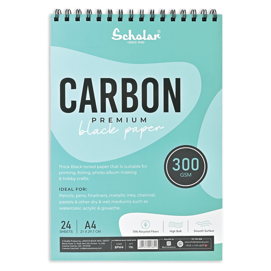 Scholar Carbon Premium black paper spiral pad, A4, 300gsm