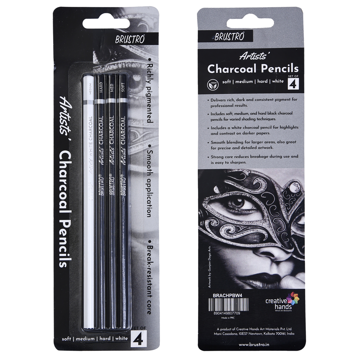 Brustro Artists Charcoal Pencils 3 Black + 1 White