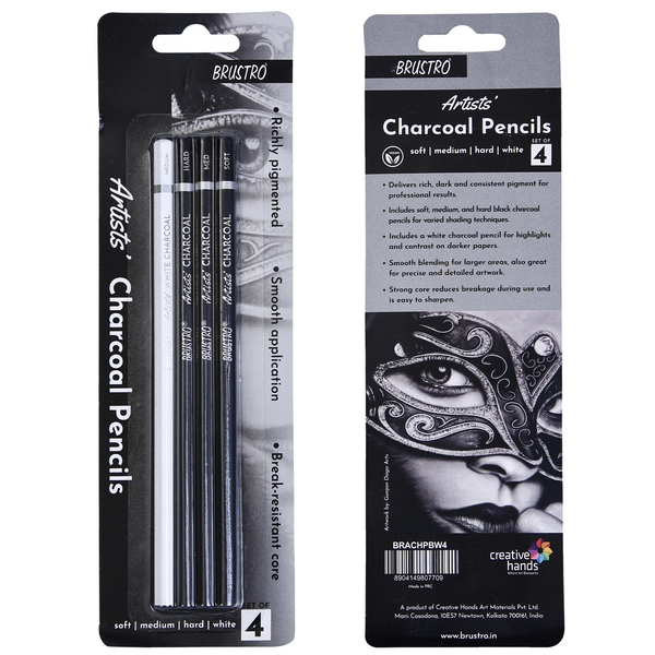 Brustro charcoal pencil set with three black and one white pencil