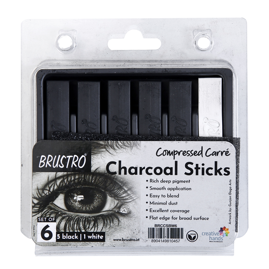 Brustro Compressed Carre Charcoal Sticks 5 black + 1 white