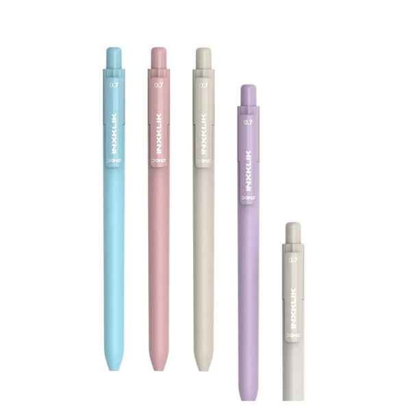 Pack of 5 Doms Inxklik click ball pens in assorted colours