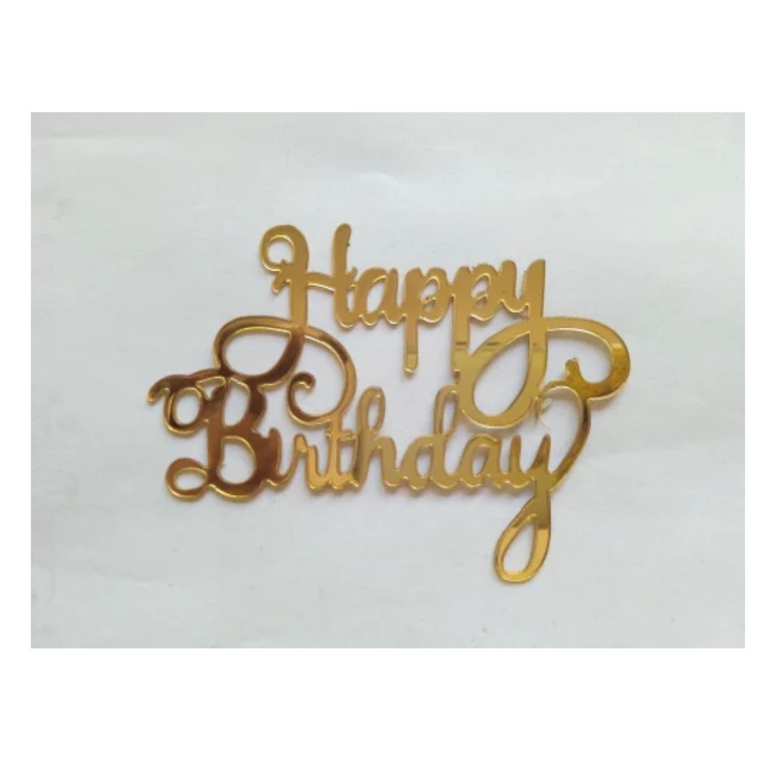 Acrylic Cutout, Golden, Happy Birthday, 1.5x3 inches