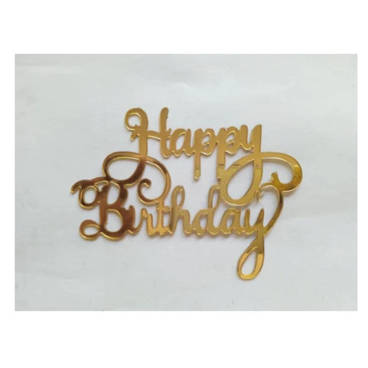 Acrylic Cutout, Golden, Happy Birthday, 1.5x3 inches