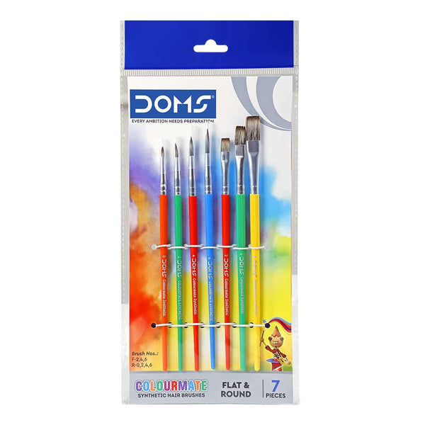 Doms Colourmate 7-piece mixed flat and round synthetic paint brush set