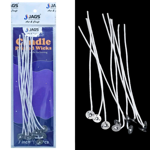 Pack of ten primed cotton candle wicks, seven inches long