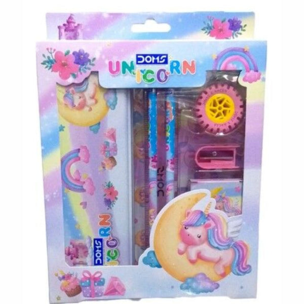 Doms Unicorn themed kids stationery kit packaging