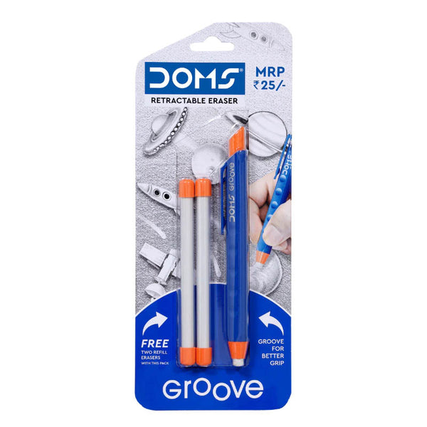 Doms Groove retractable eraser with grooved grip and protective case