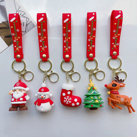 Soft rubber Christmas themed keychain charm