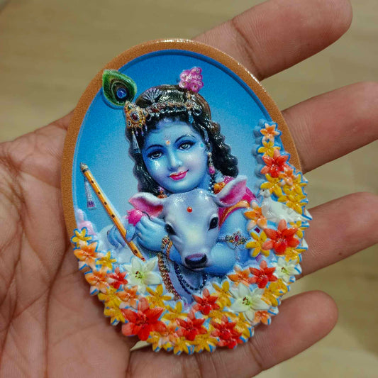 Fridge Magnet 2.5x3 inches, Krishna with Cow