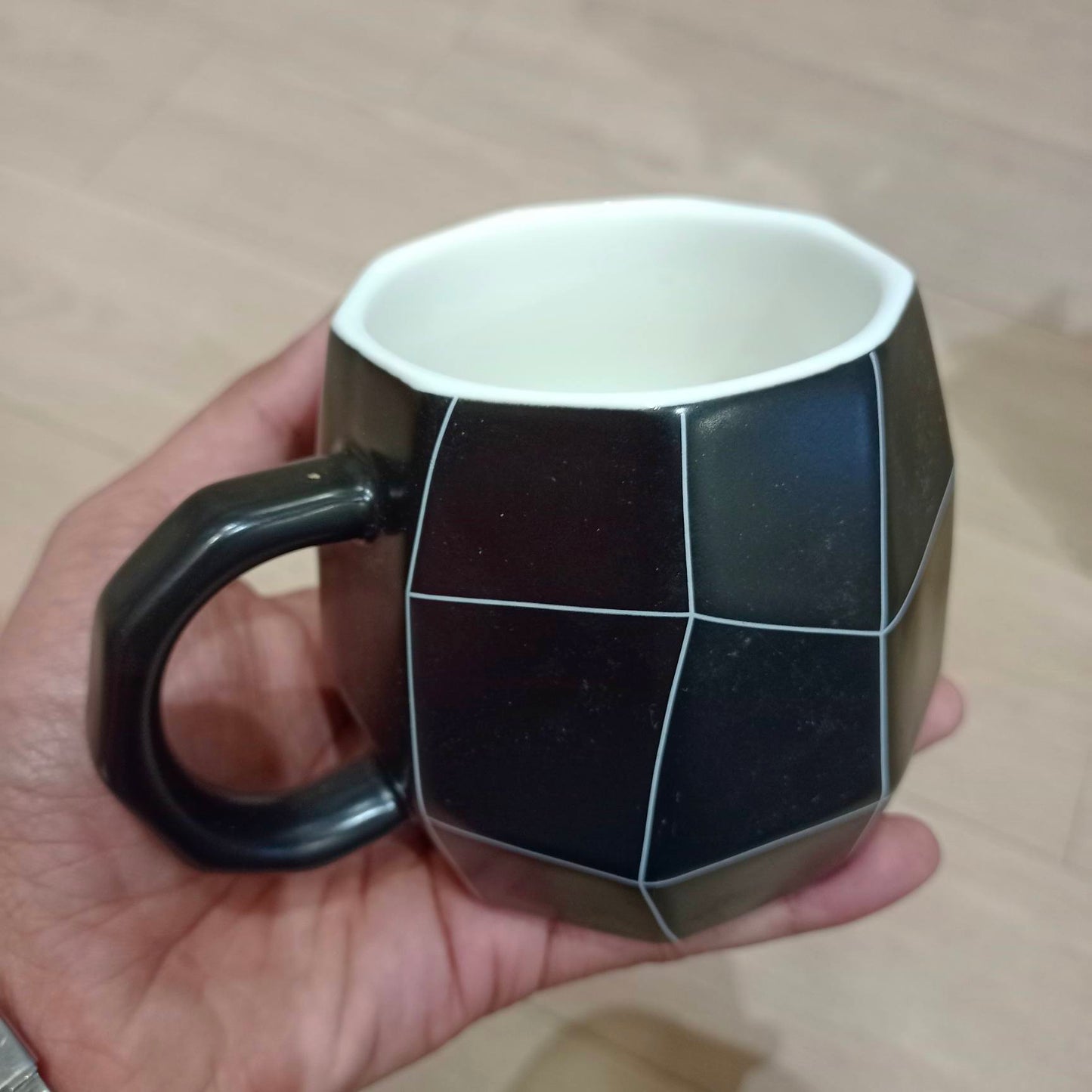 Ceramic Mug with Stirrer, Modern Mosaic, Black