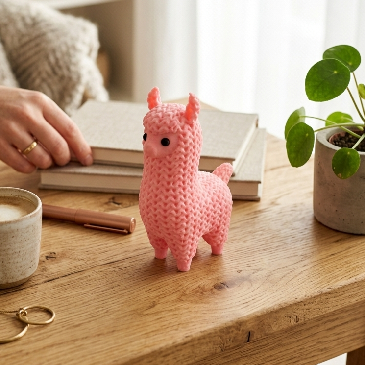 Cute Knitted Mini Llama Miniature Toy Statue, Pink