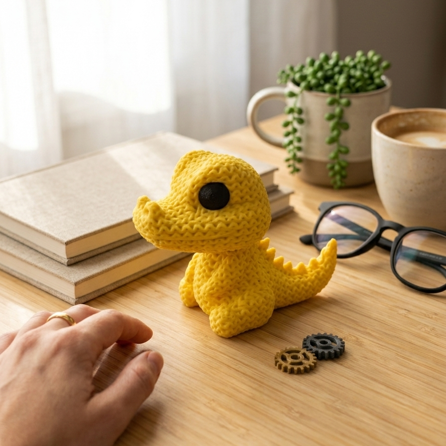 Cute Knitted Dinosaur Miniature Toy Statue, Yellow