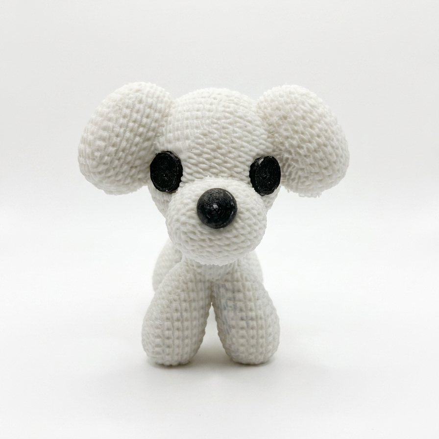 Knitted Dog Miniature Toy Statue, White