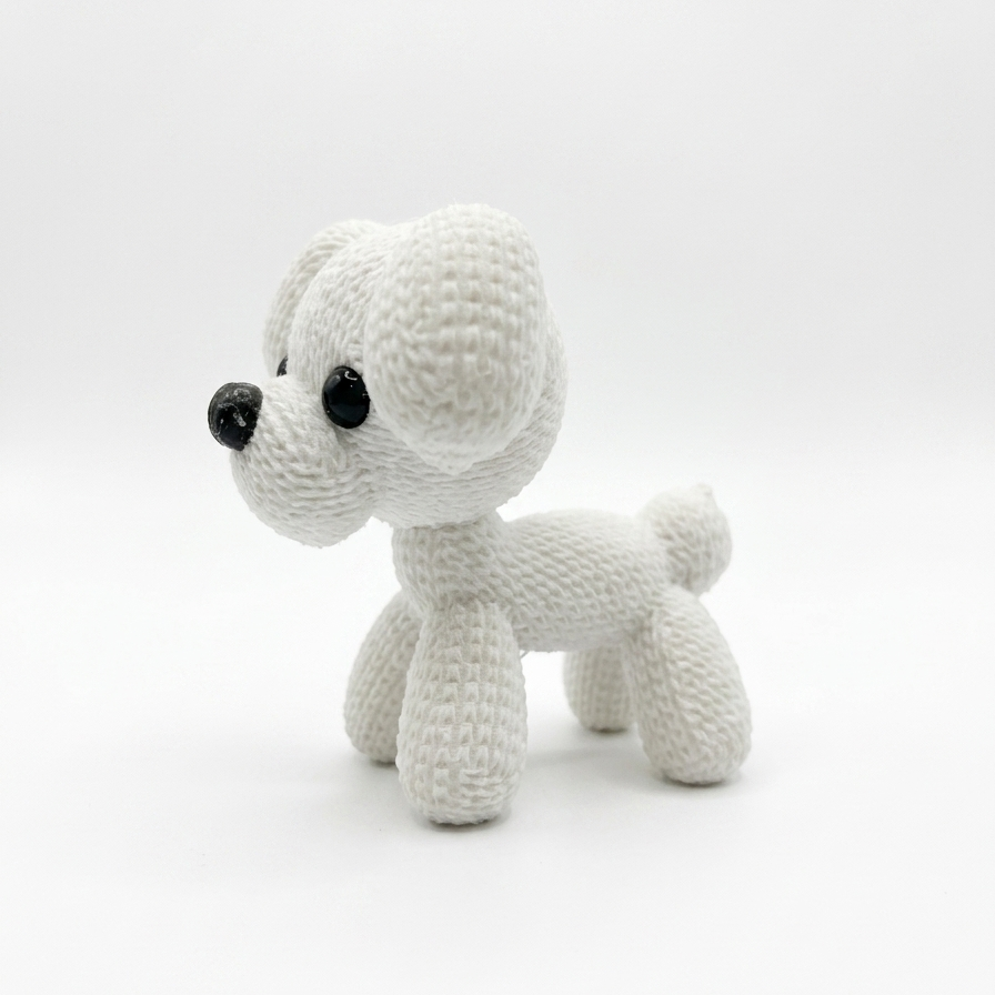 Knitted Dog Miniature Toy Statue, White