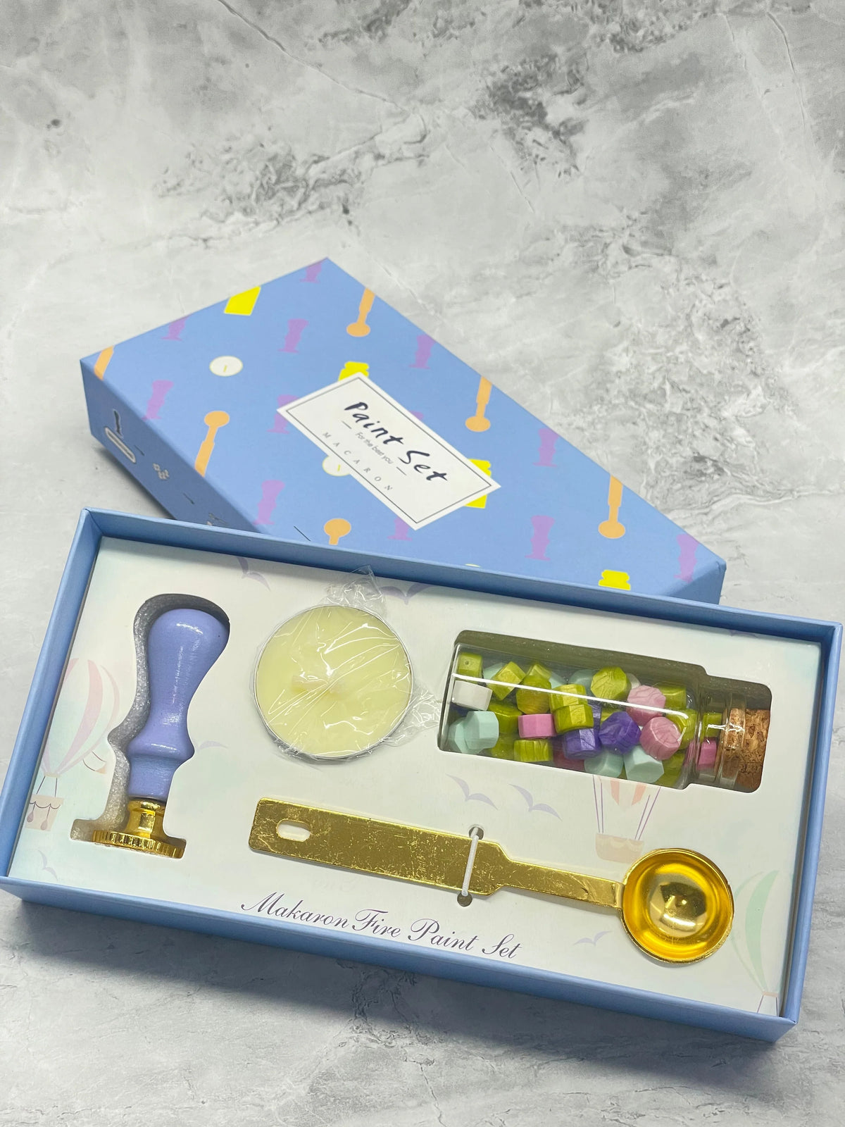 Wax seal stamp kit with sealing wax
