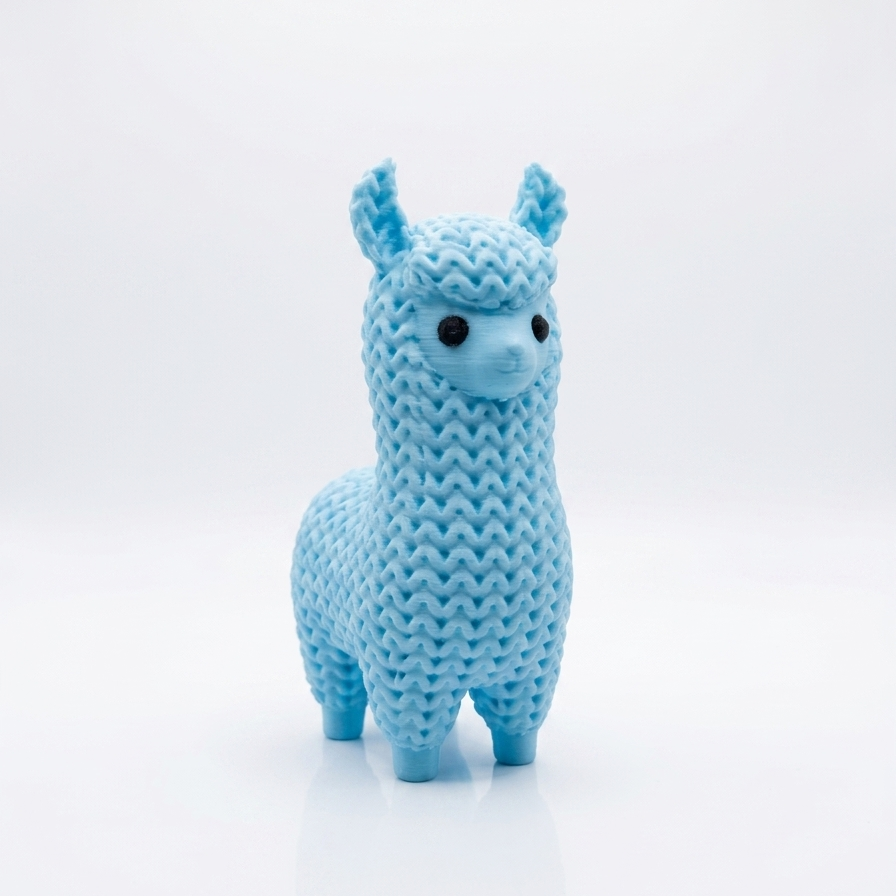 Cute Knitted Mini Llama Miniature Toy Statue, Pastel Blue