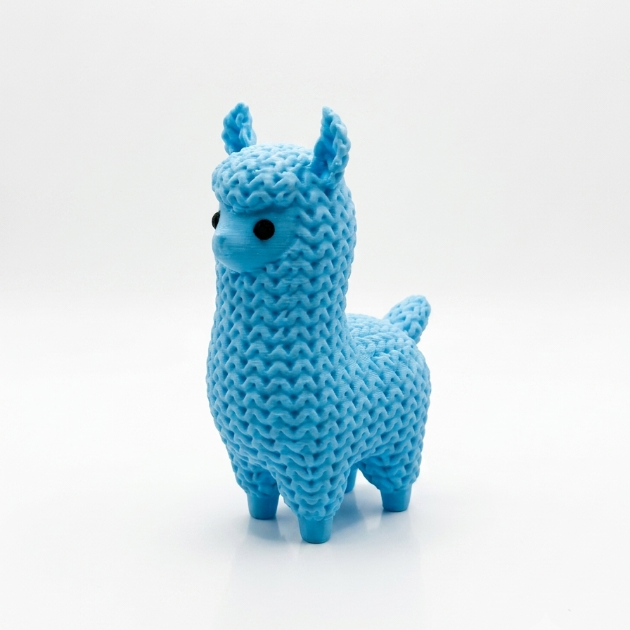 Cute Knitted Mini Llama Miniature Toy Statue, Pastel Blue