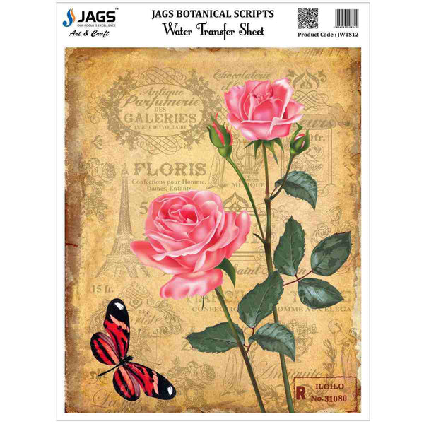 Jags water transfer sheet featuring botanical script lettering