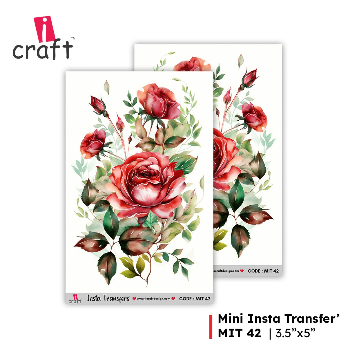iCraft Insta Transfer sticker sheet with rose design, A6