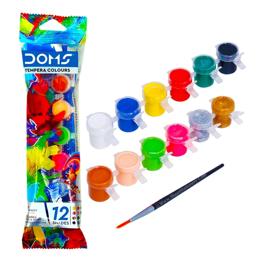 Doms Tempera Colours box, 12 shades, with brush