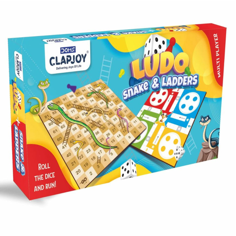 Doms Clapjoy 2-in-1 Ludo and Snakes & Ladders board game set