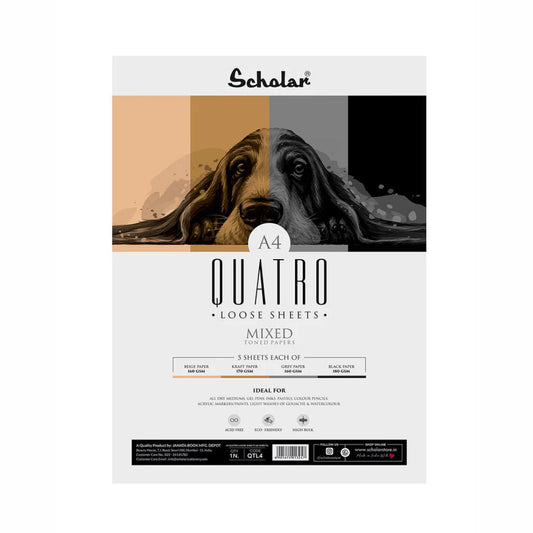 Scholar Quatro Loose Sheets Mixed Toned Papers 20 Sheets, A3