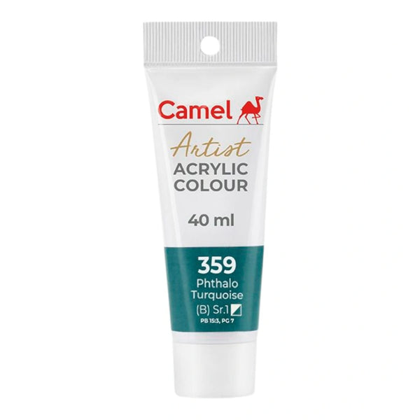 Tube of Camel Artist Acrylic Colour, Phthalo Turquoise, 40ml