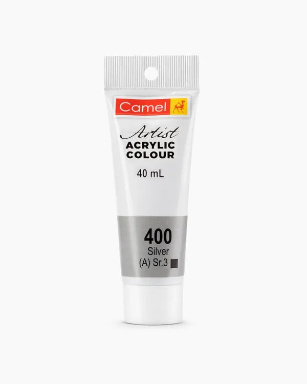 Tube of Camel Artist Acrylic Colour in metallic silver shade
