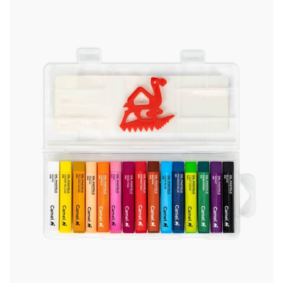 Camel Oil Pastels, 15 shades, in reusable plastic case