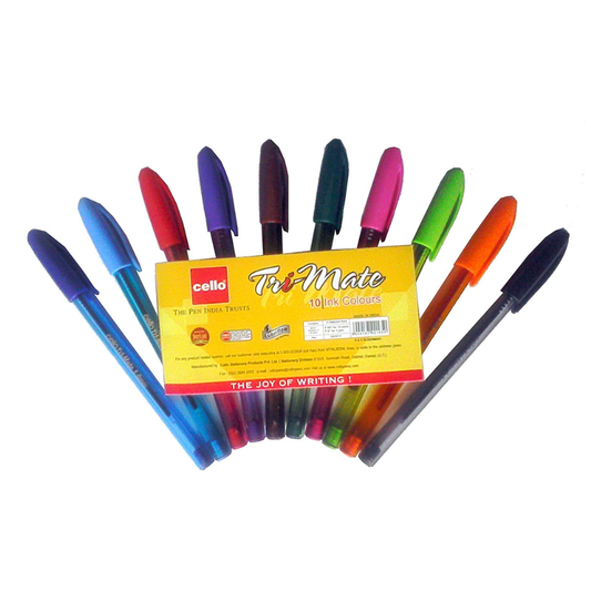 Cello Tri-mate ball pens in ten assorted ink colours