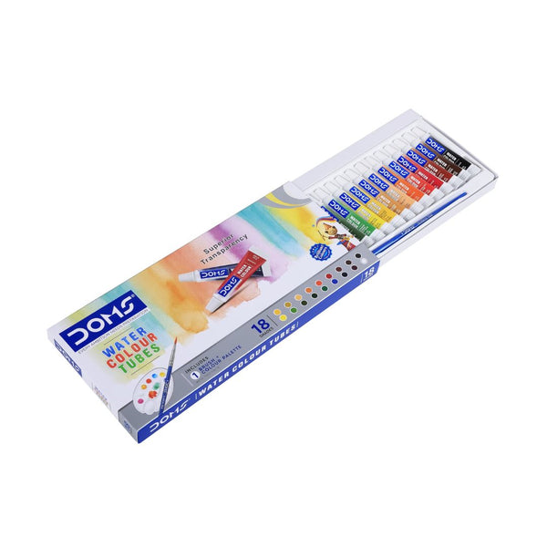 Doms water colour tubes, 18 shades, with brush and palette