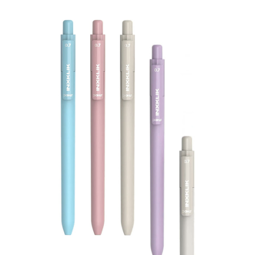 Set of five Doms Inkxklik click ball pens in assorted translucent colours
