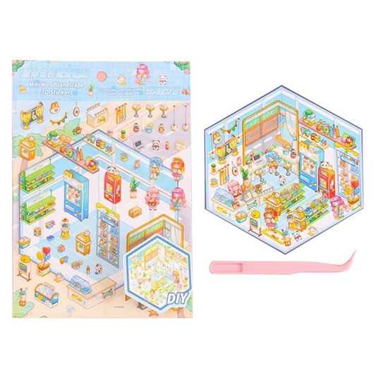 Mini world 3D landscape stickers sheet with tweezers