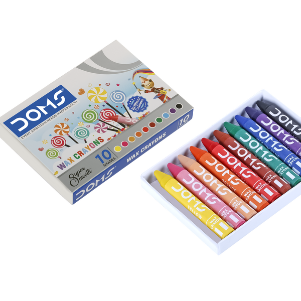 Box of Doms wax crayons in 10 assorted colour shades