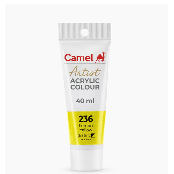 Camel Artist Acrylic Colour tube, Lemon Yellow shade