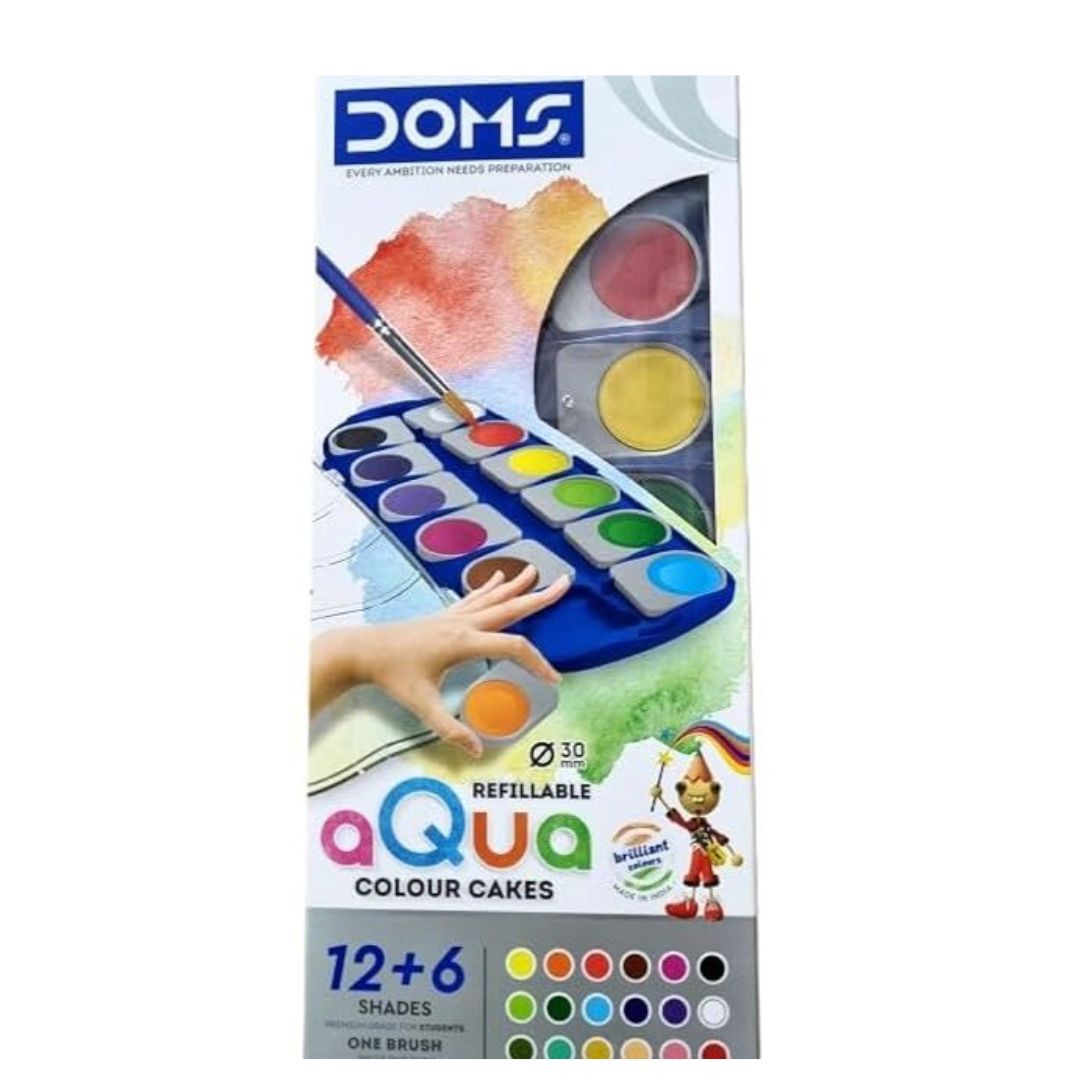 Doms Aqua Colour Cakes set, 12+6 shades, with brush