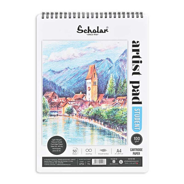 Scholar Artist Pad Student A4 sketchbook, 100gsm, wire-bound, 50 sheets