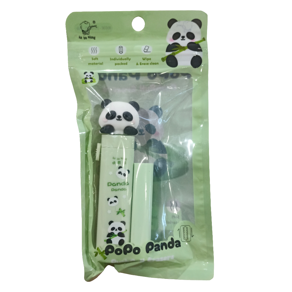 Ka Ba Xiong Kids Retractable Push Pull Eraser, Popo Panda, Green