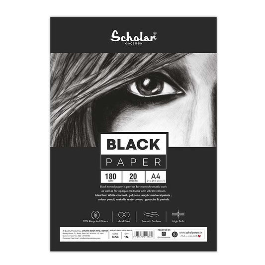 Scholar Black Paper Sheets 180gsm, 20 sheets, A4