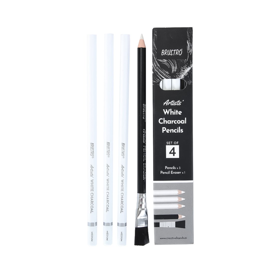 Brustro white and black charcoal pencil set of 4